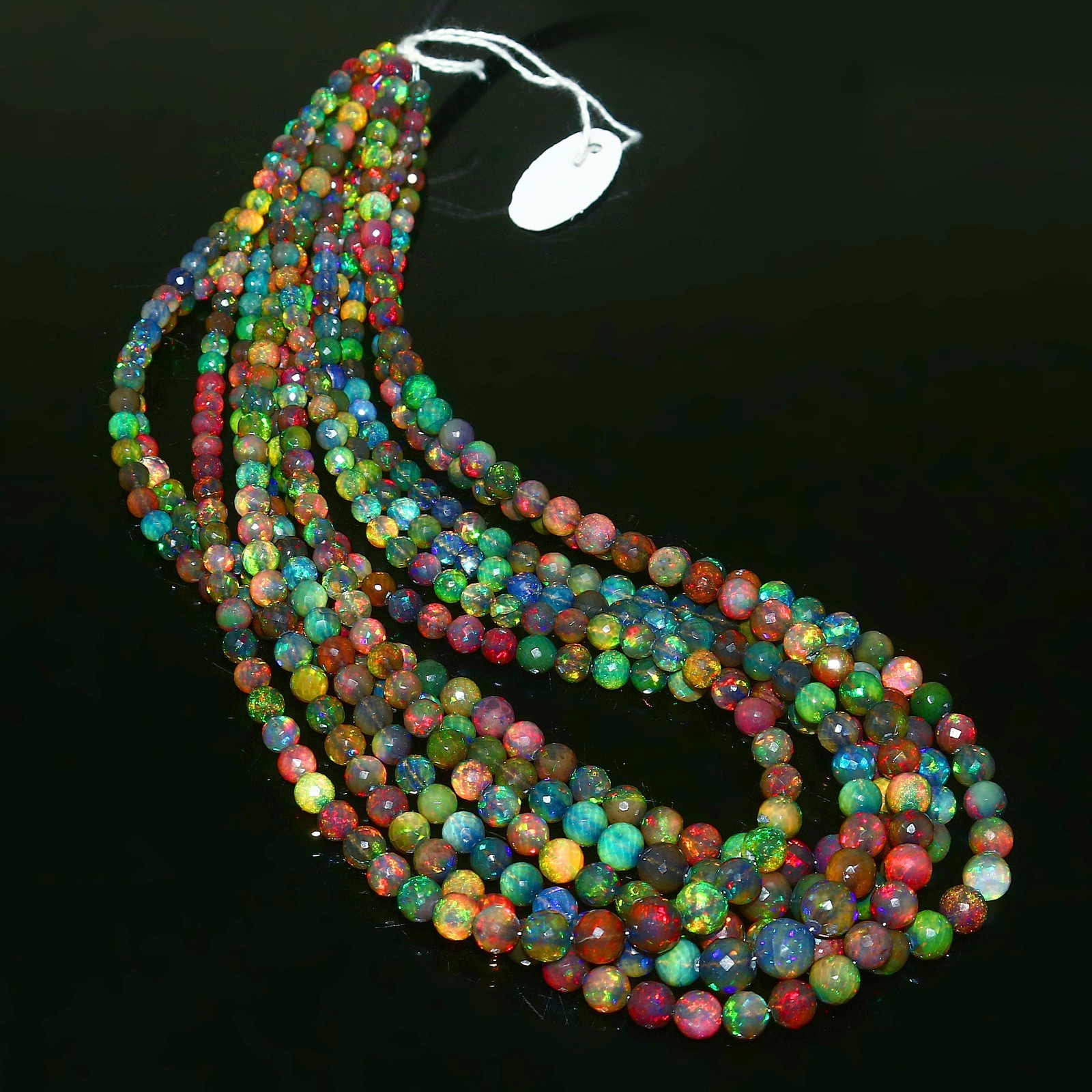 Ethiopian Welo Opal Faceted Round Bead Necklace Multi-Color Play of Fire 561