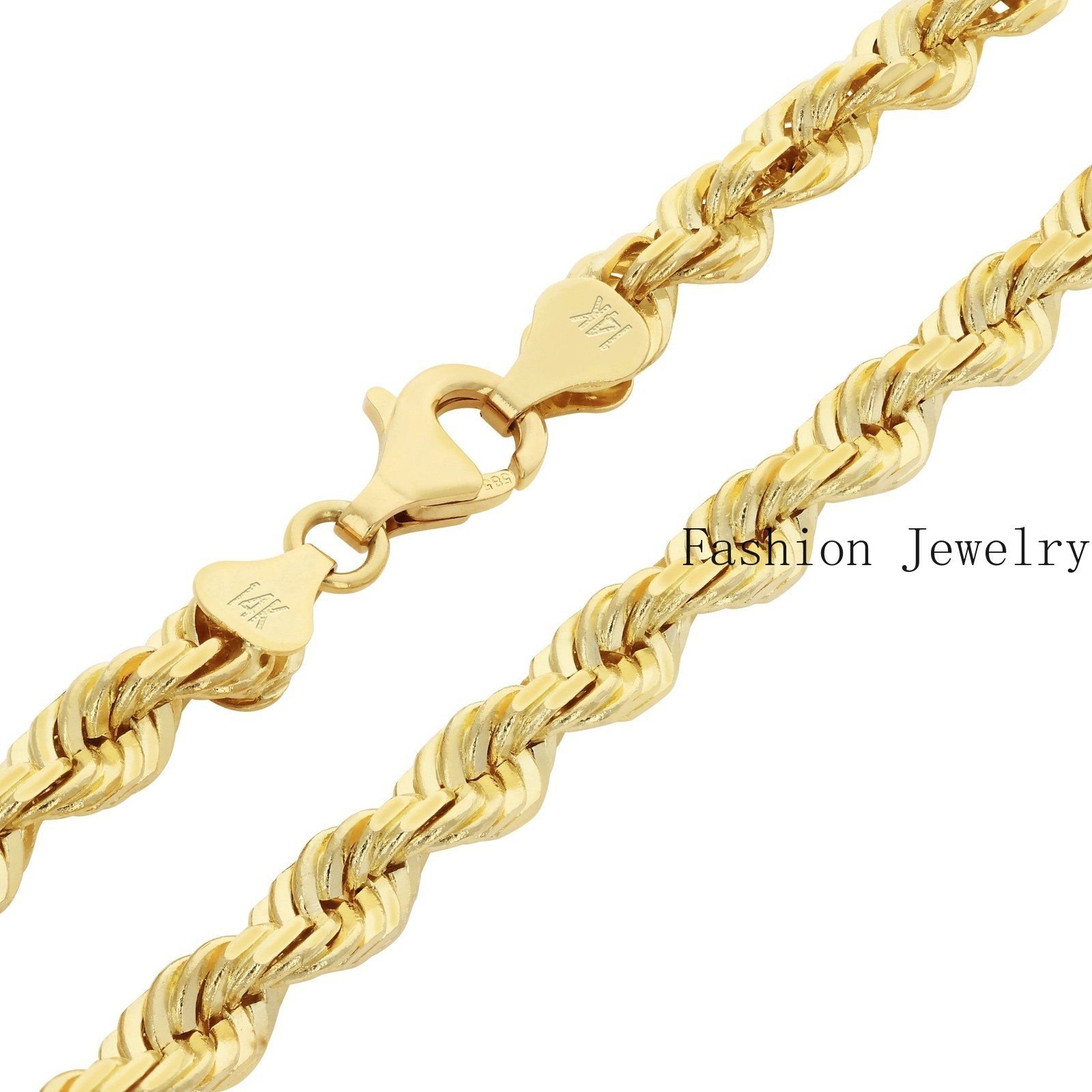 14K Yellow Gold 1mm-10mm Diamond Cut Rope Chain Necklace Mens Women 16″- 30″