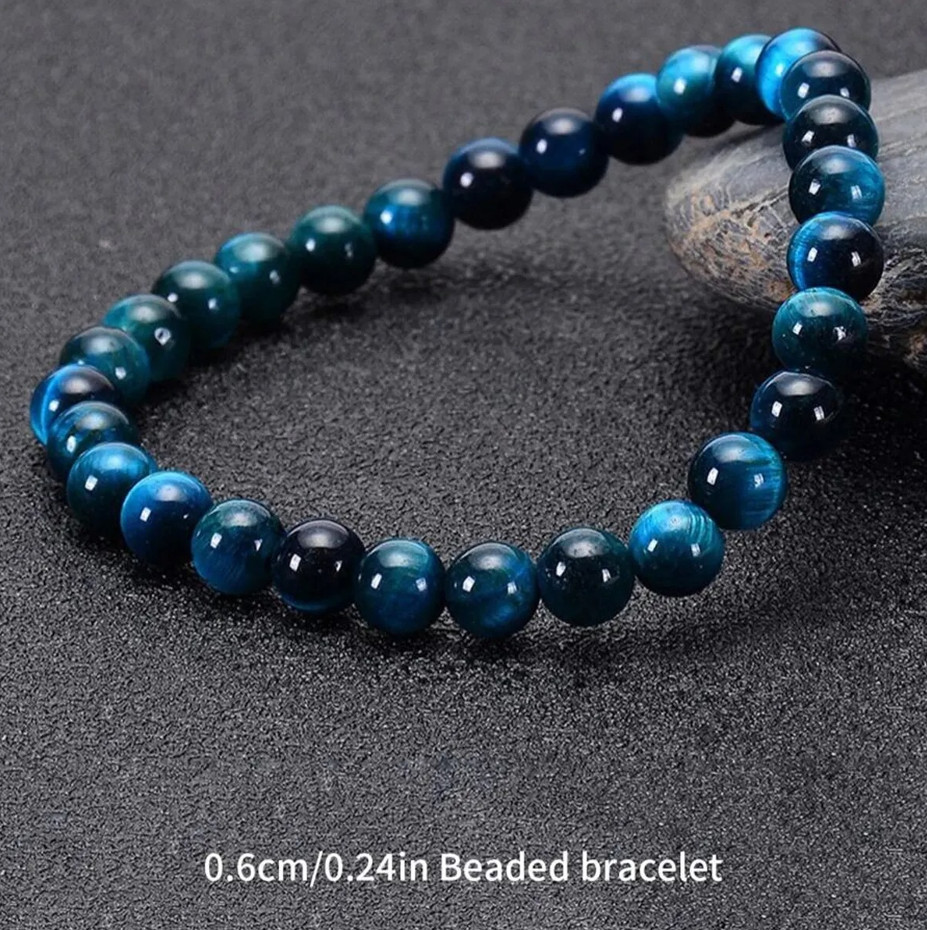 1Pc Blue Tiger Eye Stone Beaded Bracelet 6/8/10mm Natural Strand Jewelry