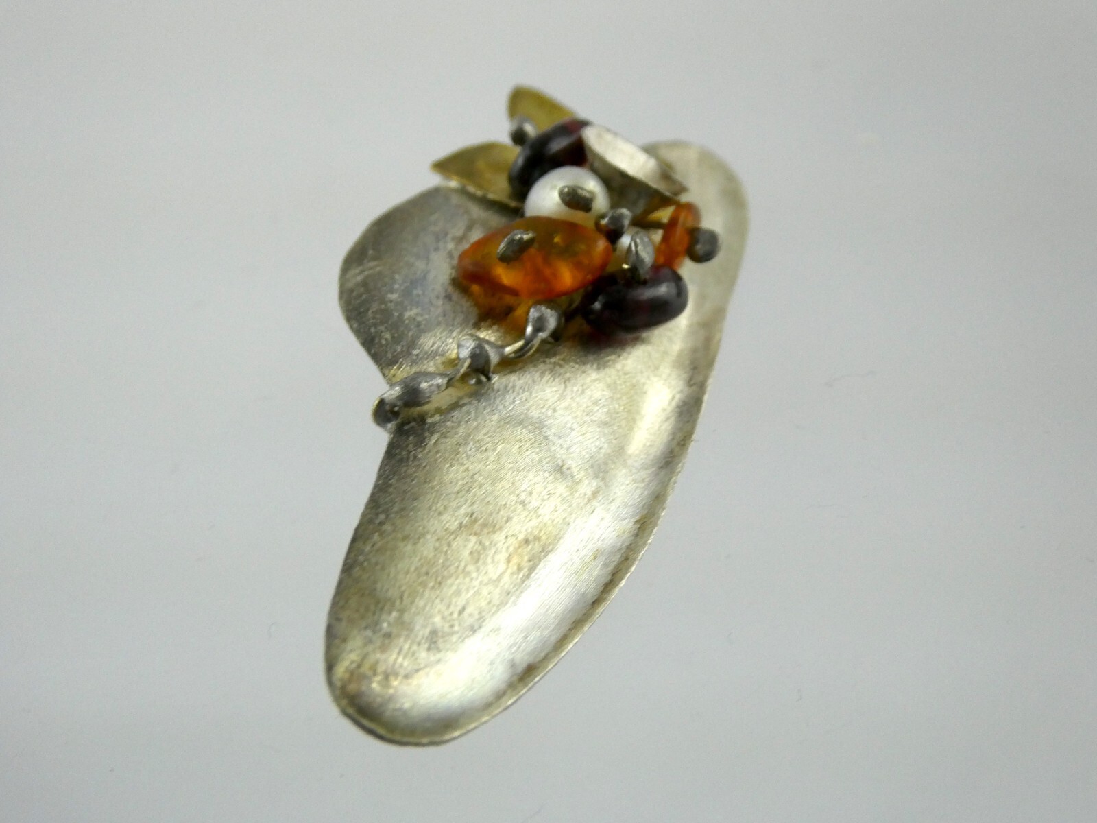 Vintage Handmade Sterling Silver Multi Gemstone Hat Pin or Brooch 925 6g 2 Inch