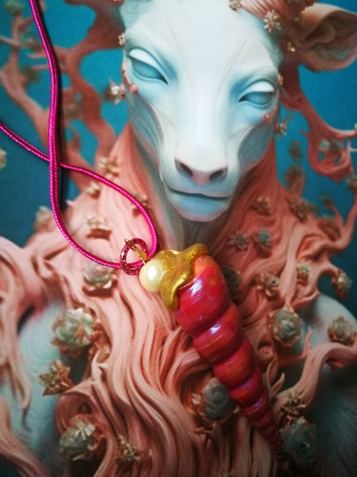 Pink Unicorn Horn Spirit Guide Magic Sea Puka Shell Pearl Charm Jewelry Fantasy