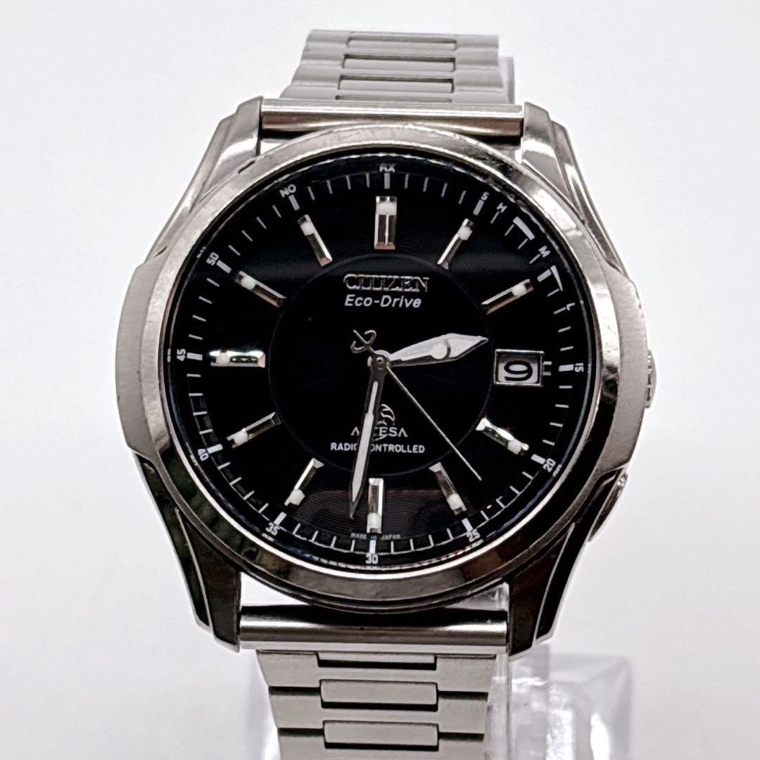 Citizen Attesa Eco Drive Radio Solar Watch 17cm 6.69in Black Dial Working Japan