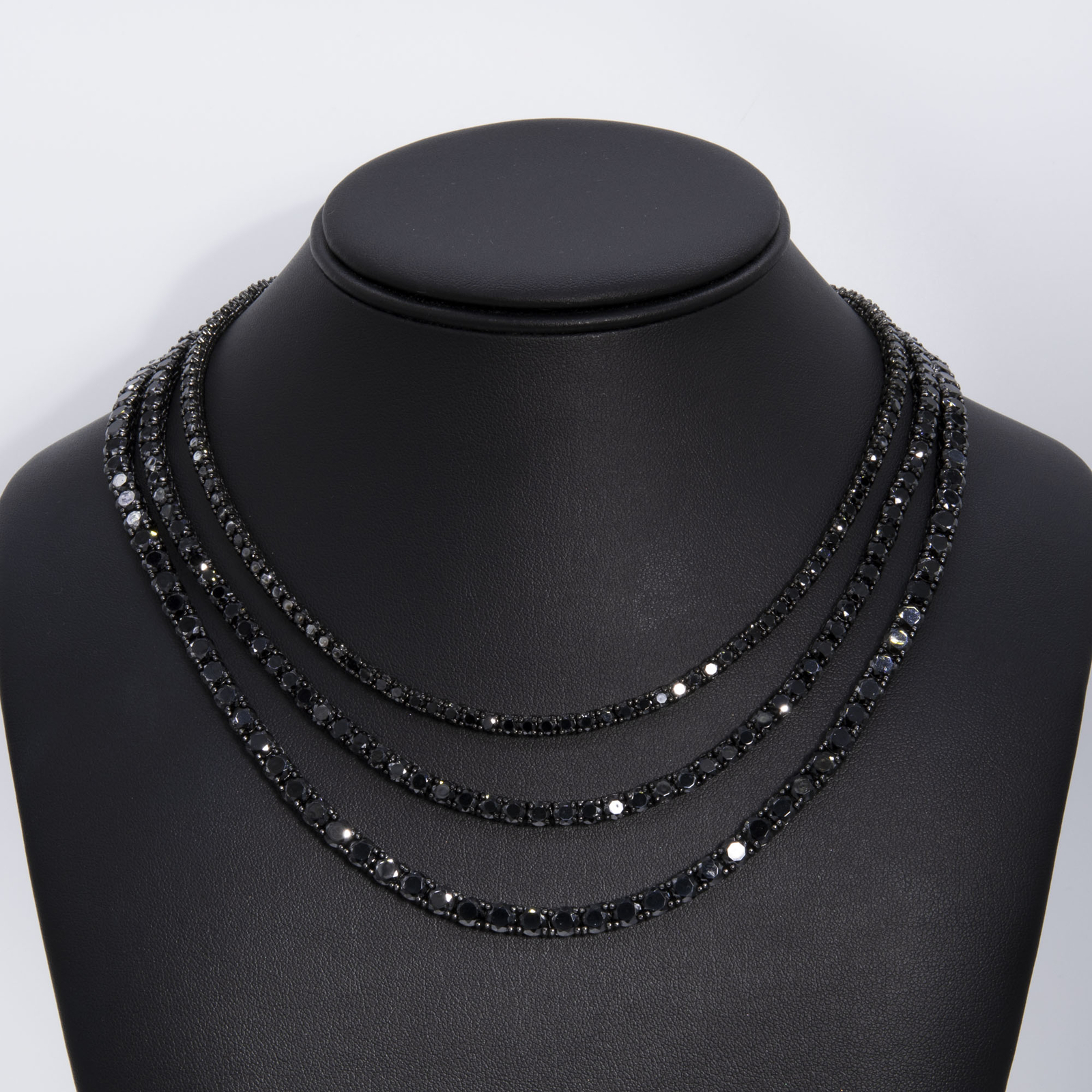 Shiny Black Tennis Chain Necklace Sterling Silver 925