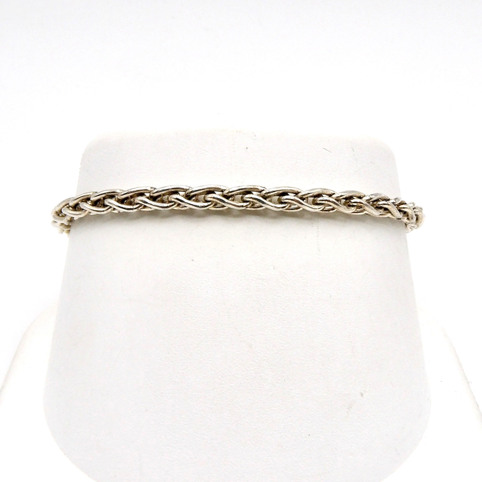 Sterling Silver Round Wheat Link Chain Bracelet Italy 7in 3.8mm