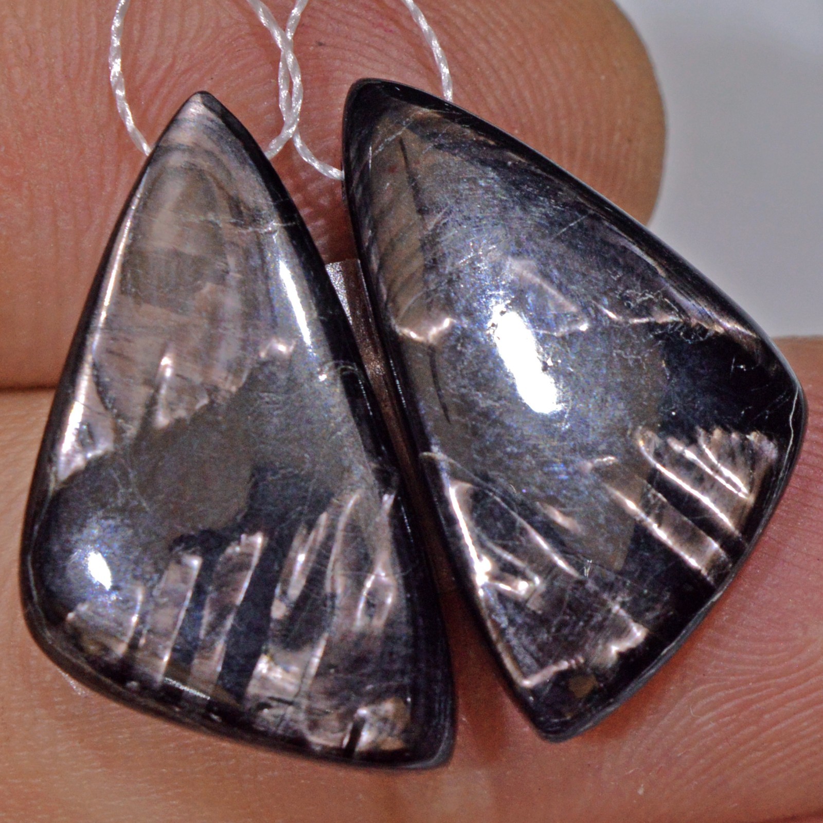 29 Cts Natural Hypersthene Cabochon Gemstone Side Drill Pair 24x12mm #P1654