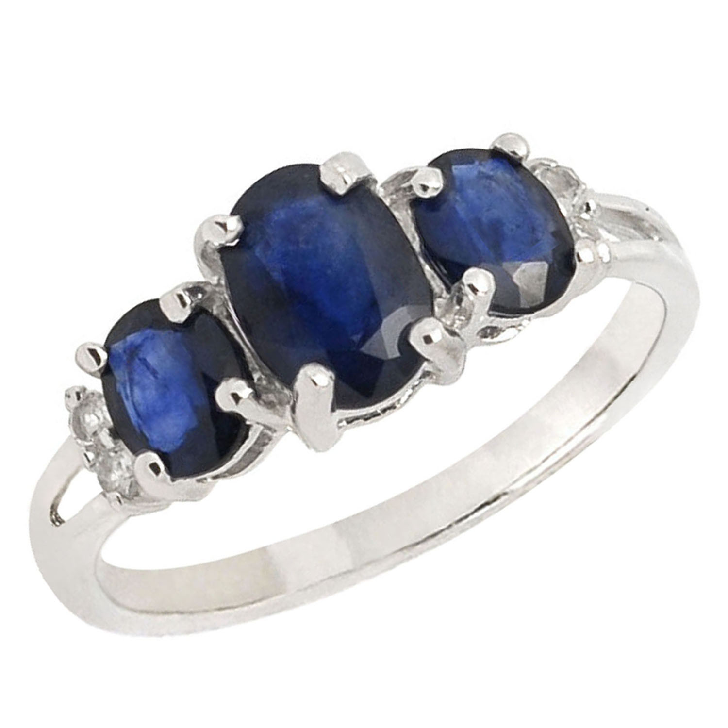 De Buman 925 Silver 1.96ctw Three Sapphire & White Topaz Noble Lady Ring, Size 7