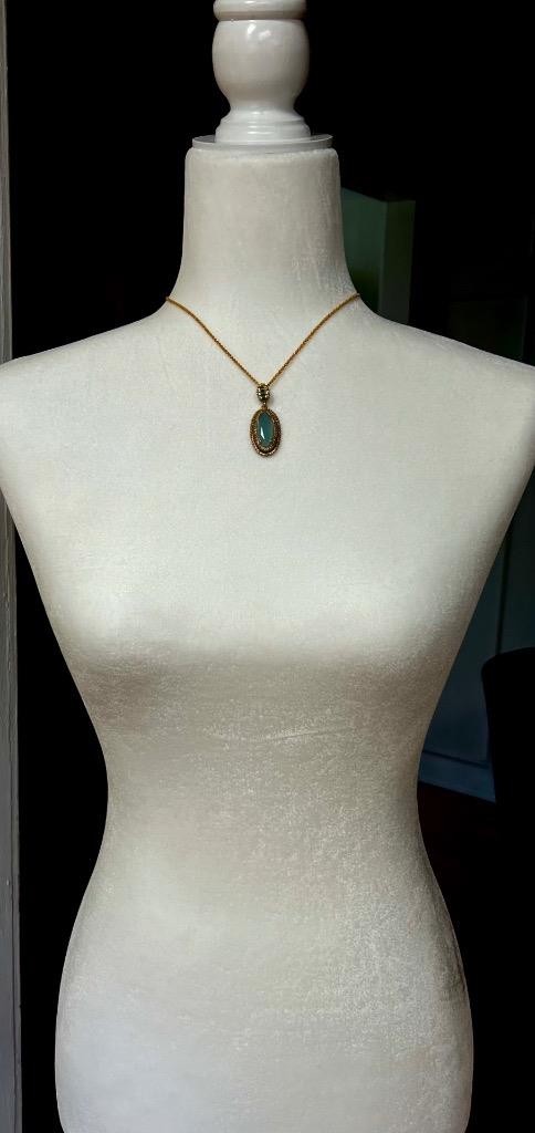 REAL Milky Aquamarine 14K Gold on SOLID 925 White Sapphire Victorian Rev Oblong