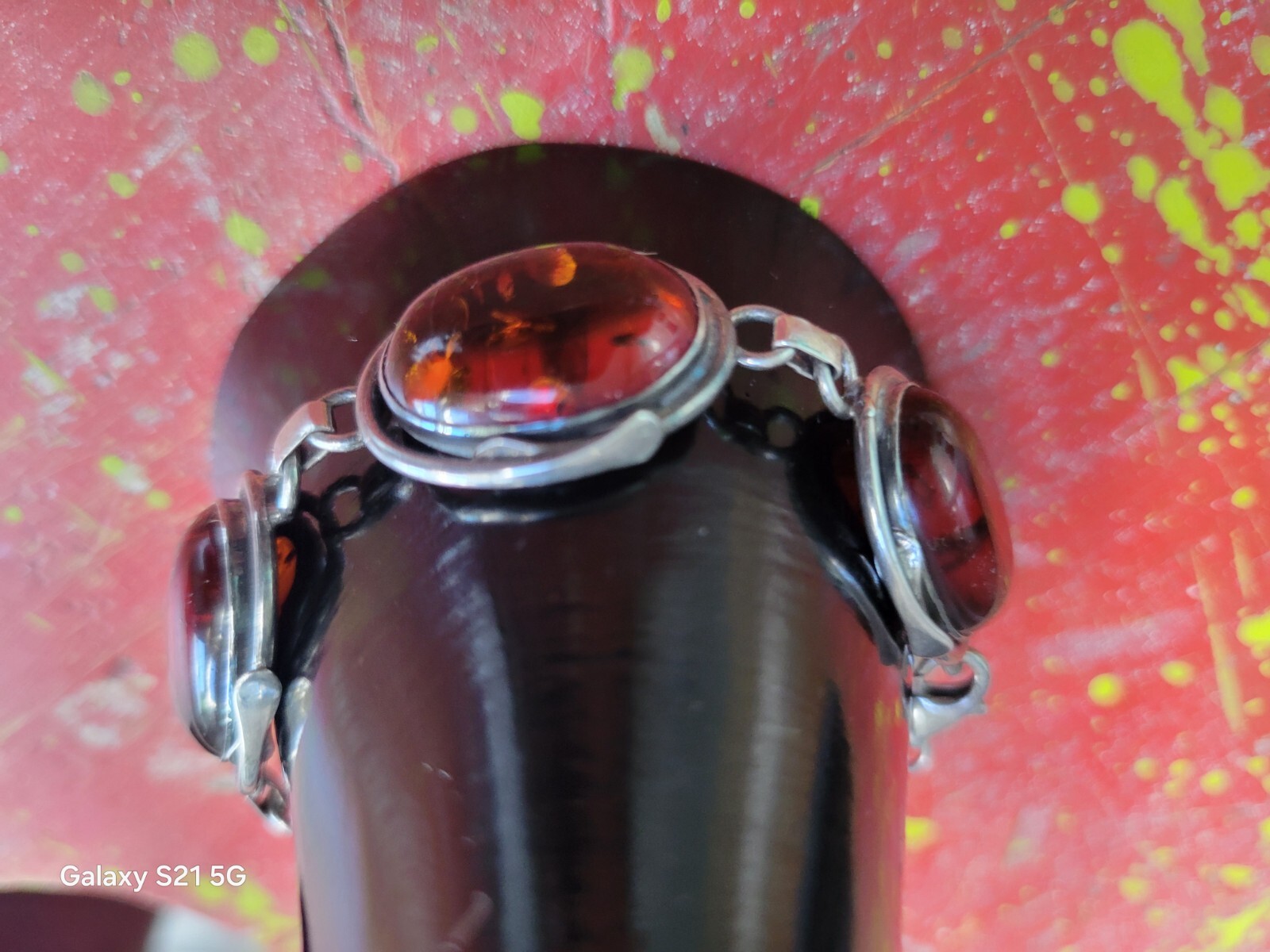 Amber Bracelet 5 Cabochons Sterling Silver Susan Cummings McClures Nsv. TN 90’s