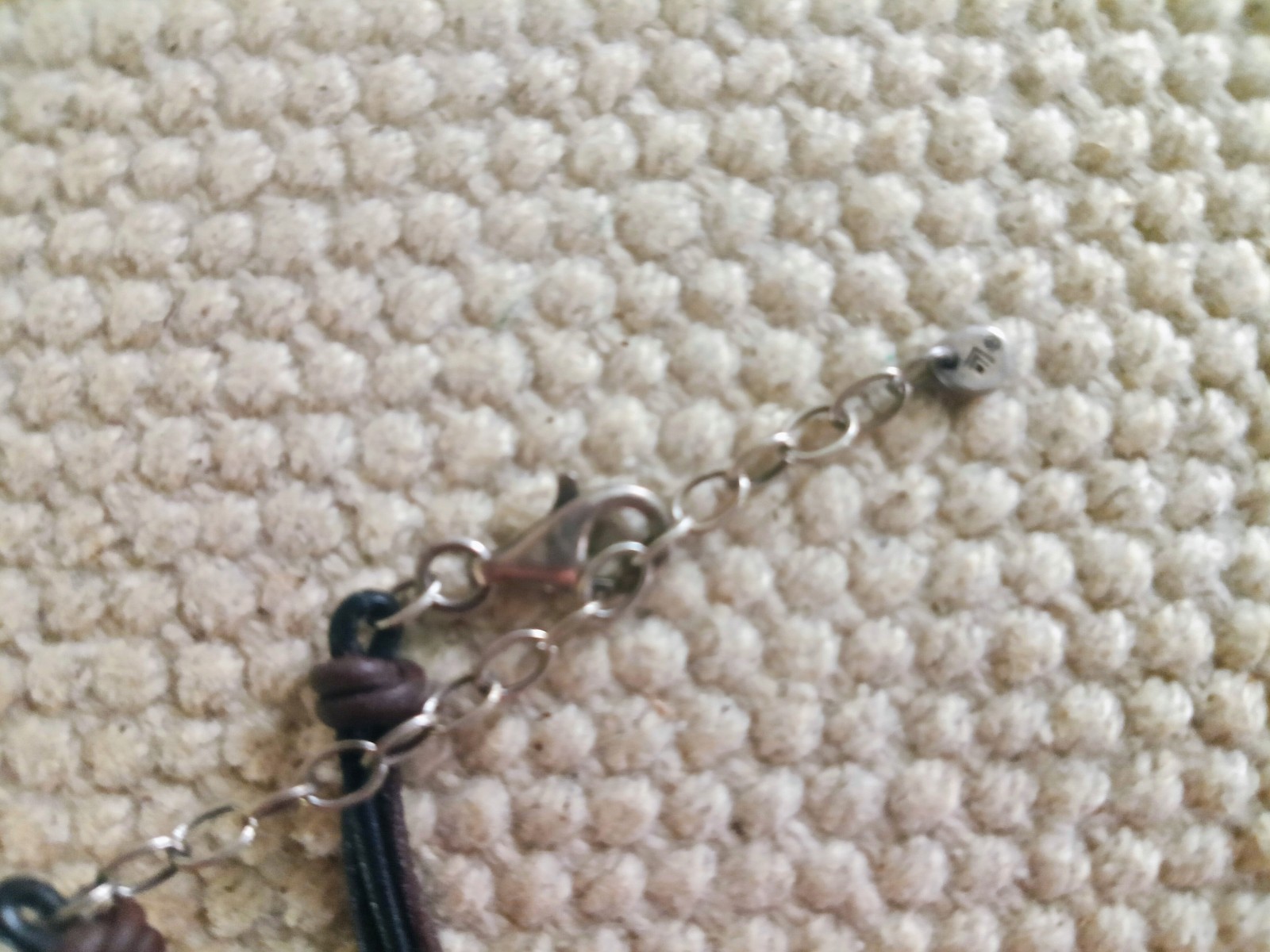 Black Leather Cord Necklace w/ Silver Plated Round Nature Charm, Adjustable