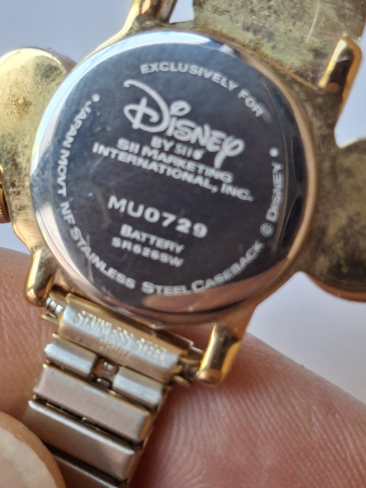 Vintage Disney Mickey Mouse MU0729 Gold Tone Quartz Watch SII Japan Runs