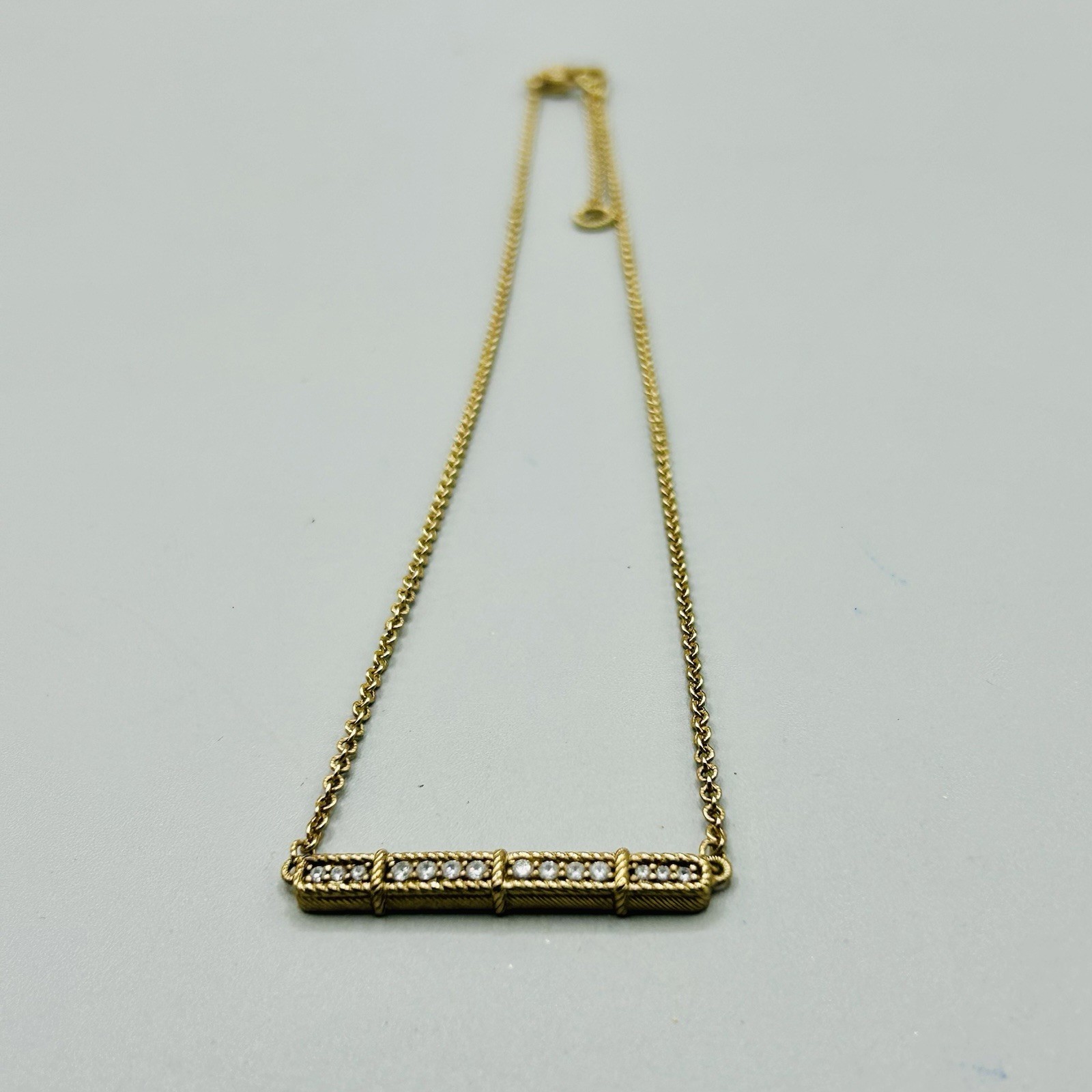 Judith Ripka Sterling Silver (gold color) Bar Necklace w 14 CZs +3 More on Clasp