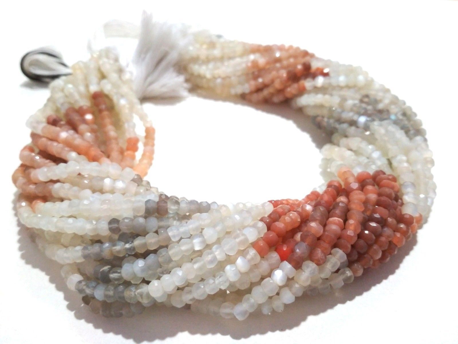 3 Strand Natural Multi Moonstone Rondelle Faceted 3-3.5mm/3.5-4mm Beads 12″inch