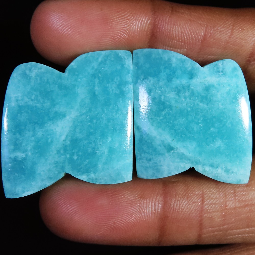 80.85 Ct 100% Natural Amazonite Pair Cabochon Gemstone Jewelry 25x28x5 mm TP653