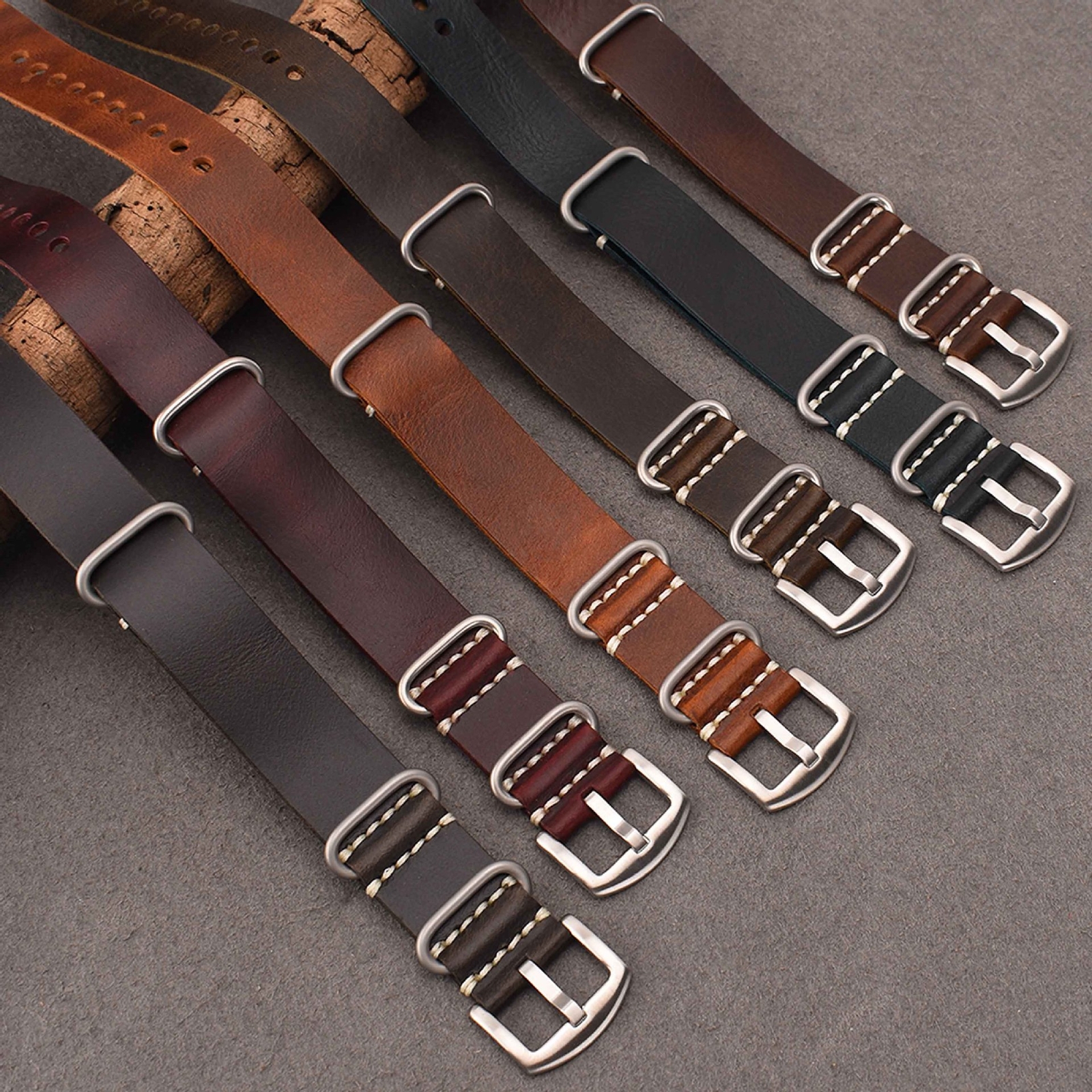 Cowhide Genuine Leather Watch Strap Mens Extra Long Single Pass Band 20/22/24/26