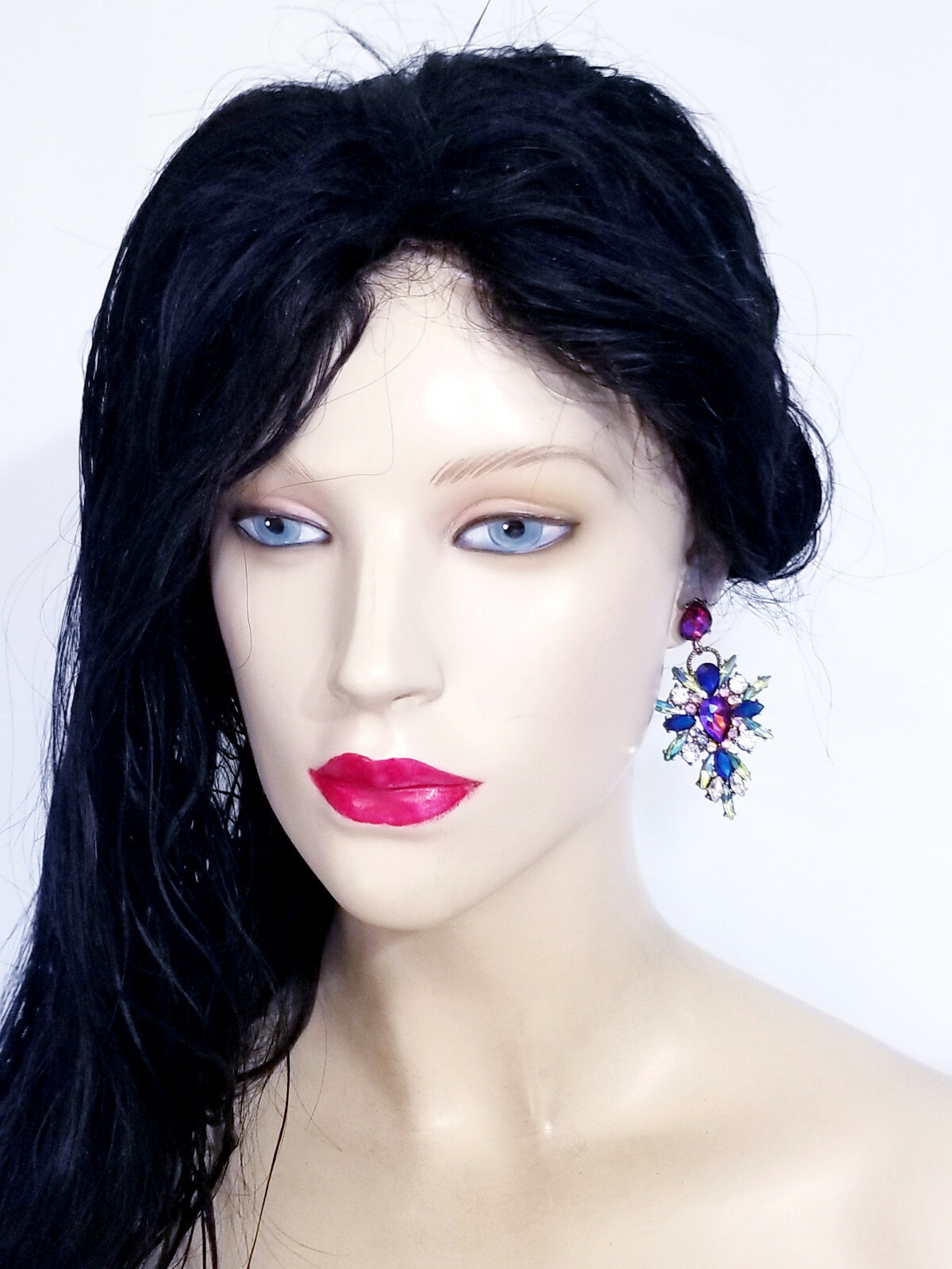 Chandelier Earrings Multi Rhinestone Crystal 2.8 in