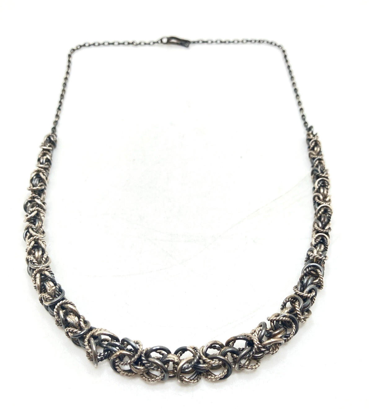 Sterling Silver Byzantine Chain Link Necklace 19.5″