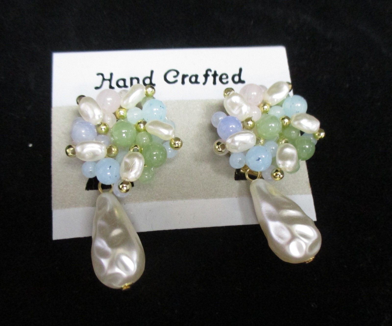 70/80’s Costume Jewelry, Pastel 3 Strand Beaded Necklace & 2 Pair Clip Earrings