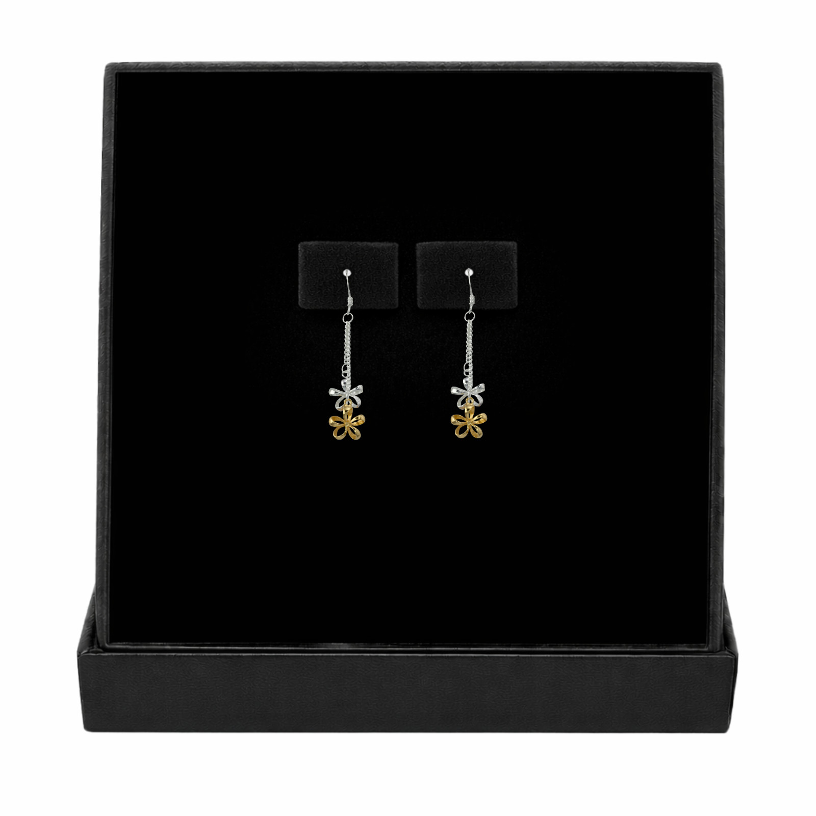 Aloha Plumeria Drops Earrings 925 Silver Gold Tone Dangling Hook Free Shipping