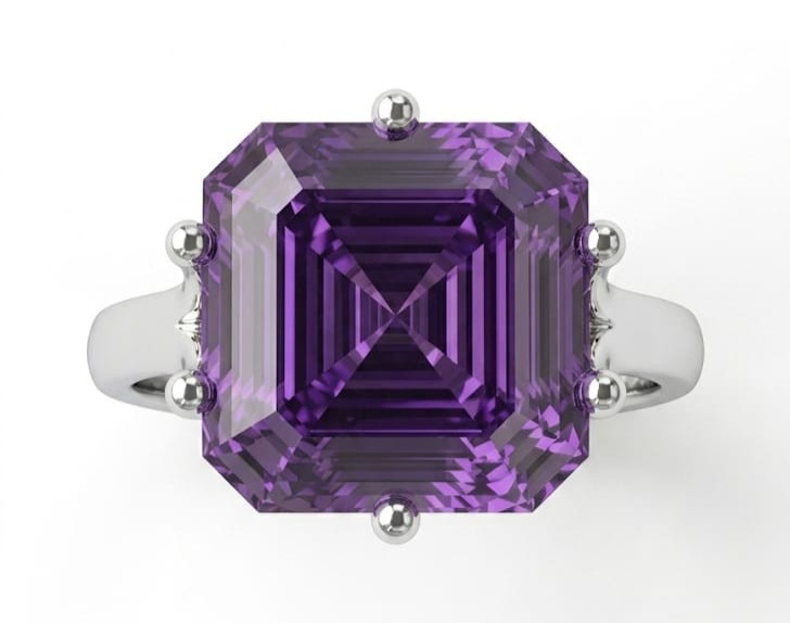 5.00 Ct Certified Asscher Cut Purple Natural Diamond Ring VVS1 White Gold Finish
