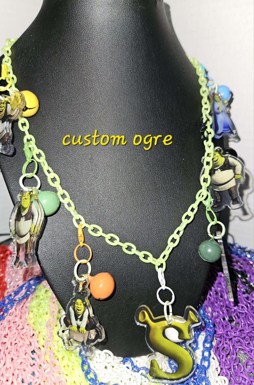 1980s Inspired Chain Clip Bell Charm Necklace SHREK Charms Fiona Movie Gift