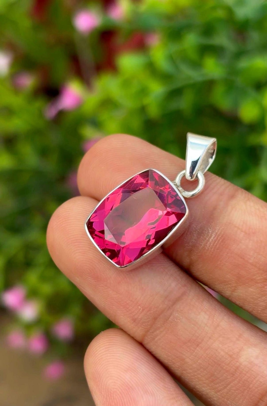 26.75 Ct A++ Natural Pink Sapphire Cushion Cut 925 Solid Silver Pendant Gemstone