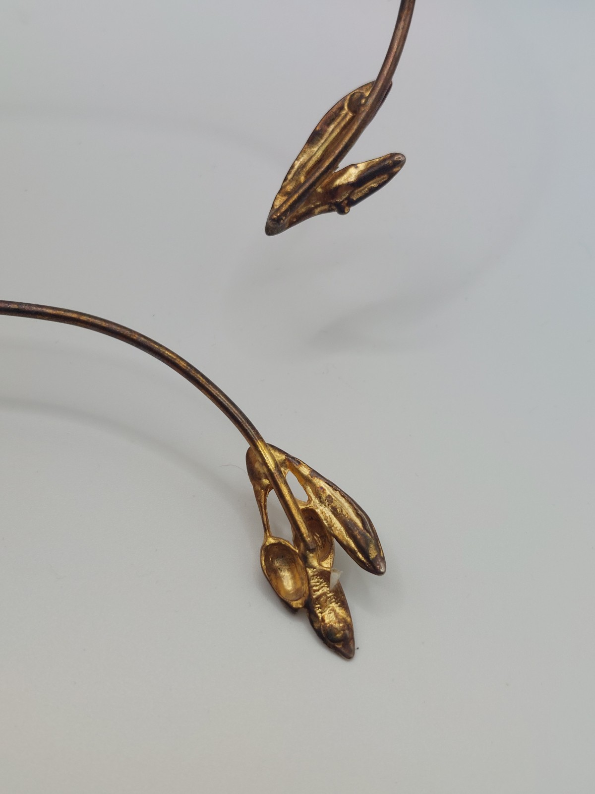 Open Front Gold Torque Collar Necklace Vintage Leaf Earthy Boho Nature Romantic