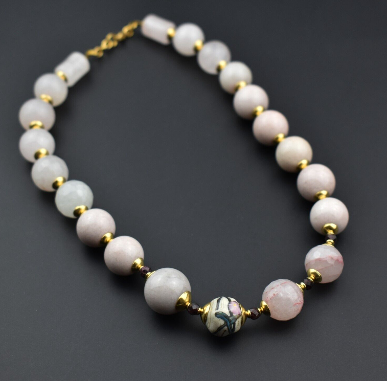 Rose quartz necklace short, dusty pink gemstone super chunky necklace