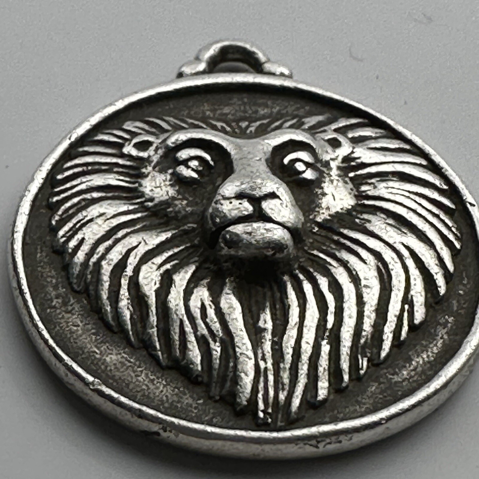 Lion Face Pendant Double Sided Courage Sun Wings Head Round Leo Sterling Silver