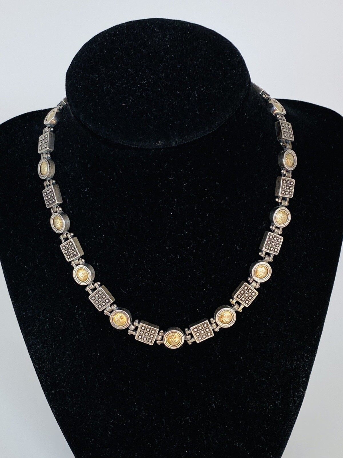 Vintage Anatoli Sterling Silver Round Square Link Chain Choker Necklace 45-Grams