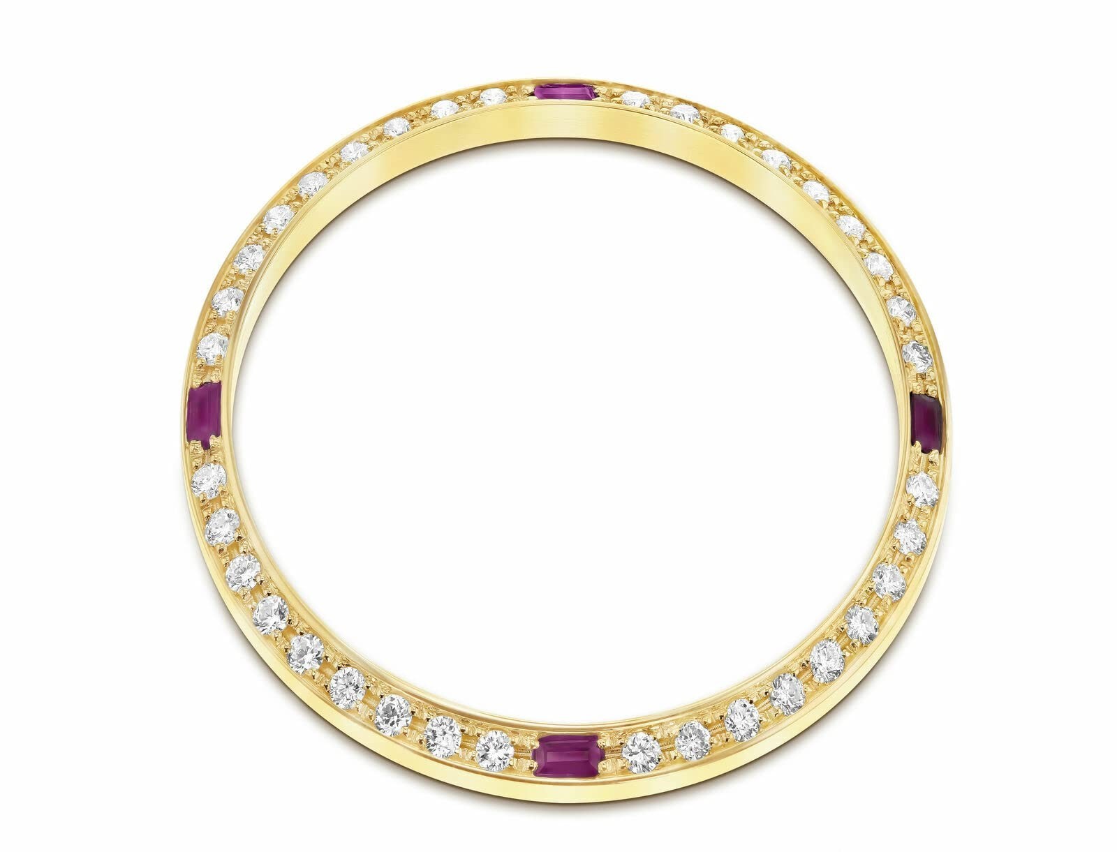 1CT BEAD SET PAVE MOISSANITE BEZEL 18KY FITS WITH ROLEX DATEJUST WITH 4 RUBY