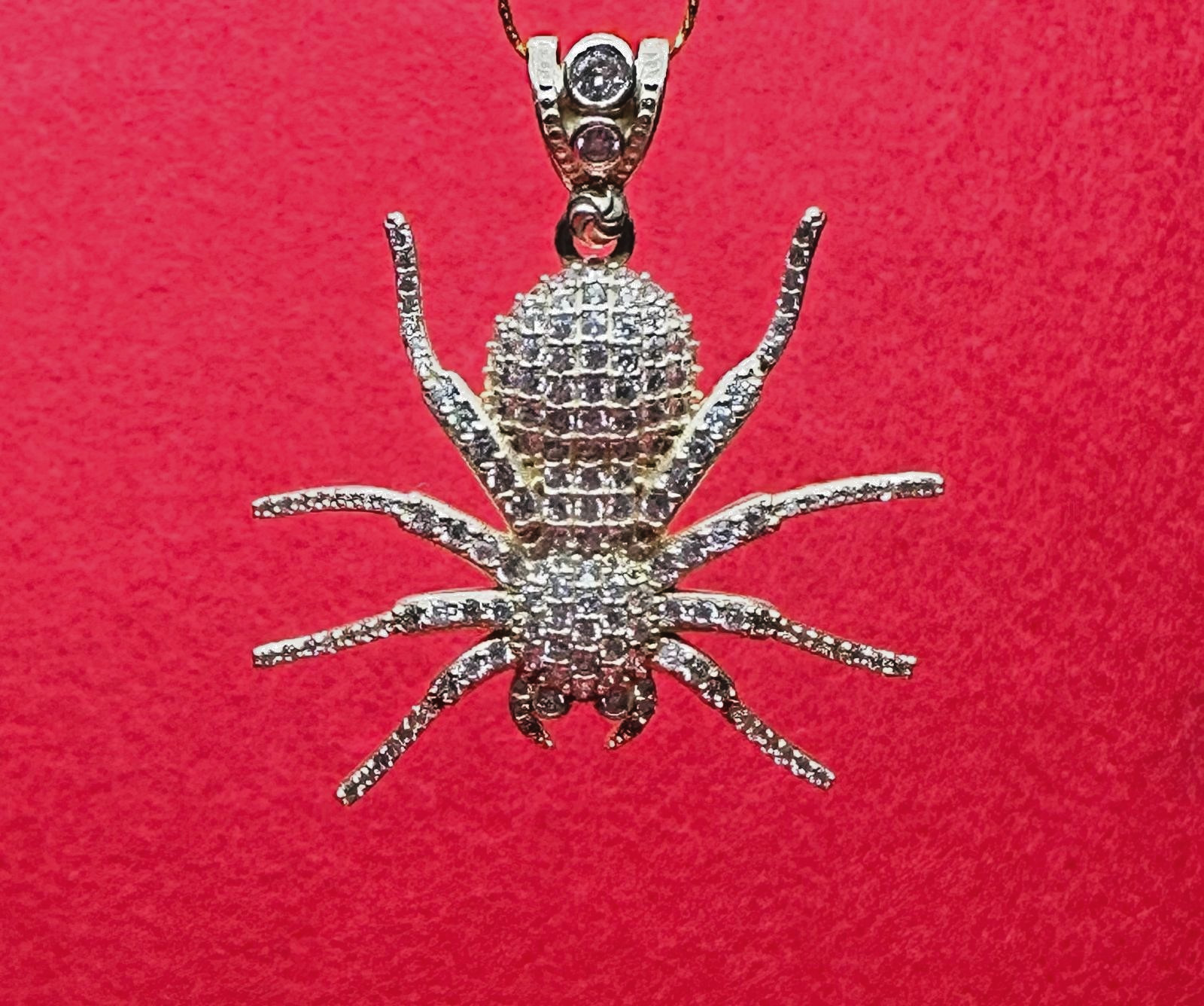 14K Gold Iced-Out Spider Pendant With Cubic zirconia