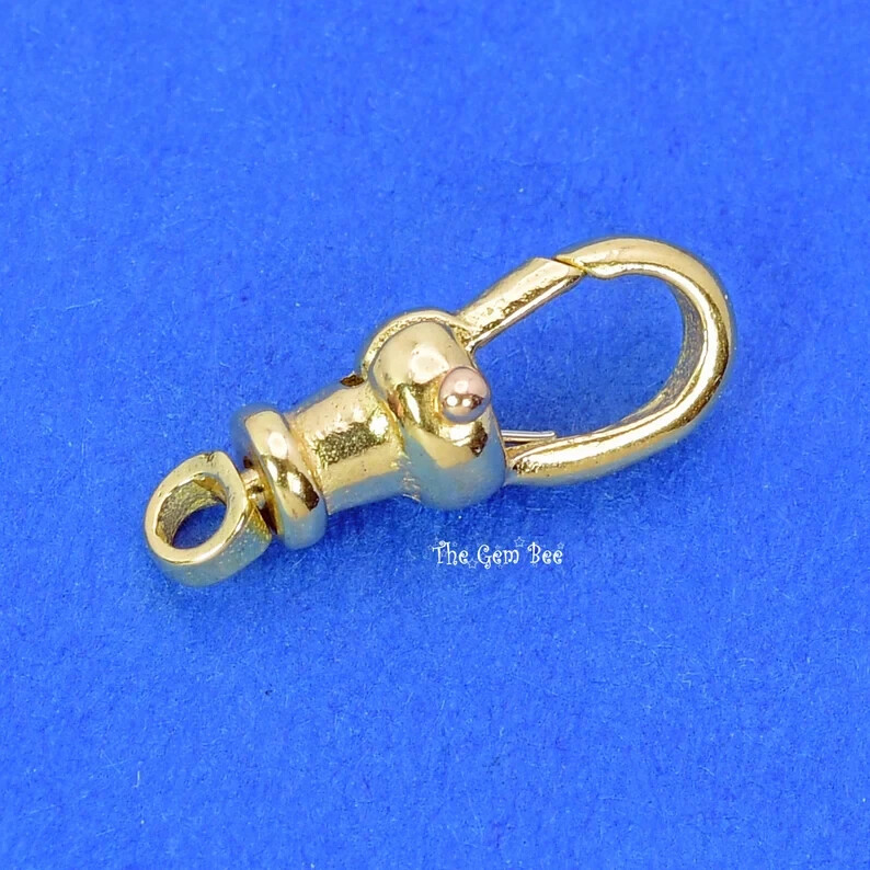 5.3mmx14.5mm Small 18k Solid Yellow Gold Swivel Push Lock Dog Clip Antique Clasp