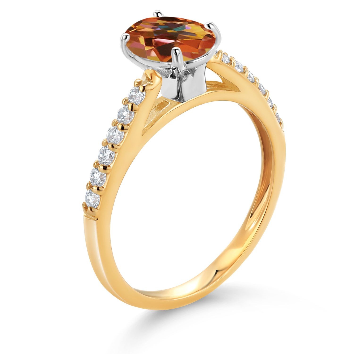 10K Yellow and White Gold Ecstasy Mystic Topaz and White Lab Grown Diamond