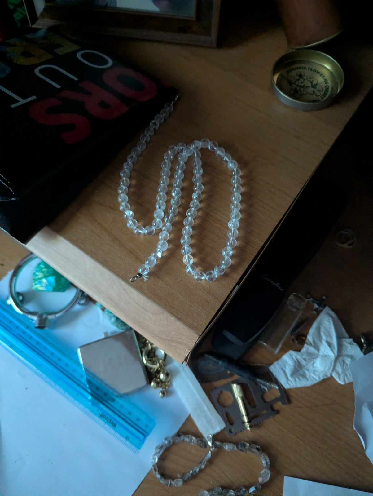 Clear Phenacite bead Necklace 25.5 in