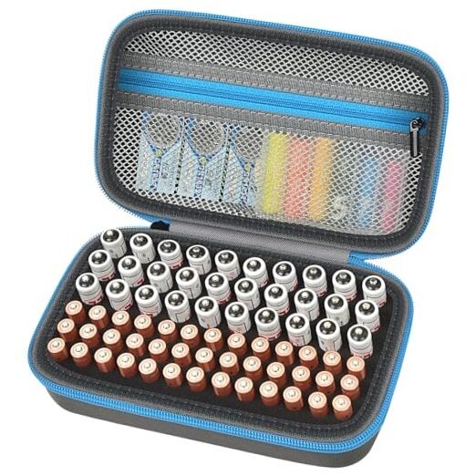 Battery Organizer Case for AA AAA Batteries, Storage Holder Box with Mesh Blue