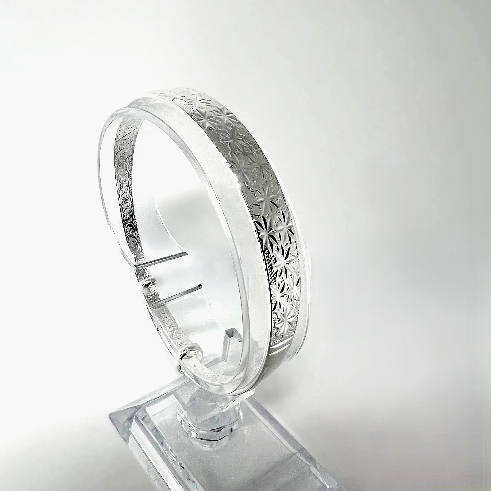 Adjustable 999 Silver Star Print Chinese Lucky Sign Bangle Bracelet