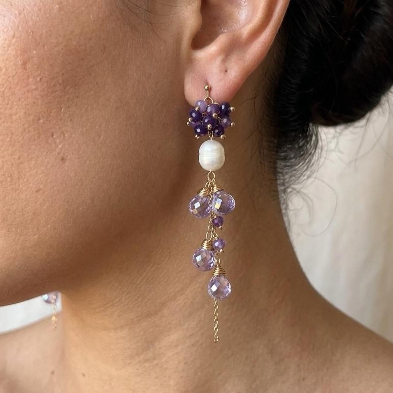 Lavander Crystal Pearl Drop Earrings