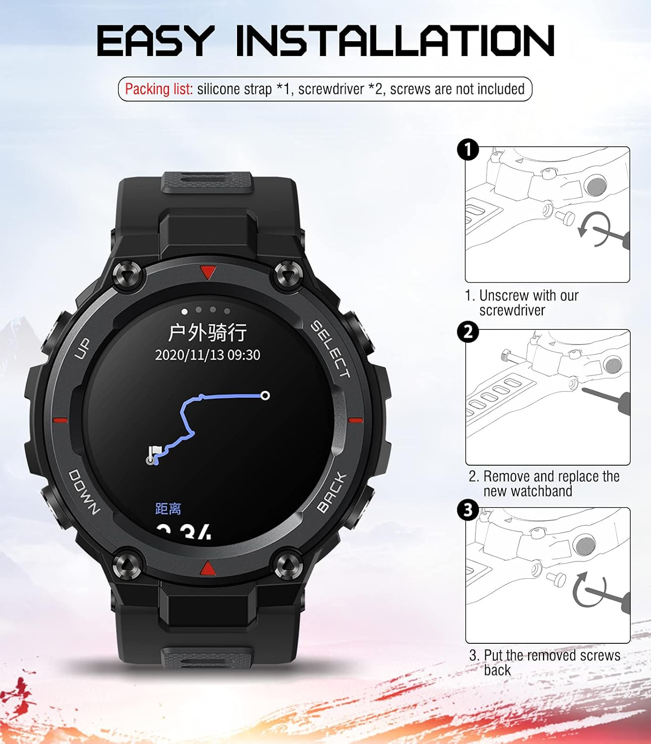 Watch Band Compatible with Amazfit T-Rex/T-Rex Pro Smartwatch, Soft