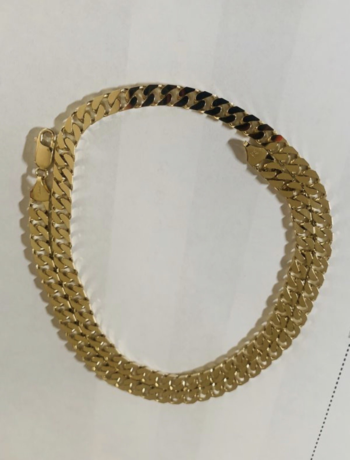 Gold Flat Curb Chain Necklace, 22”,6.5mm Wide,2mm Thick,Heavy 43.5 Grams, 10K YG