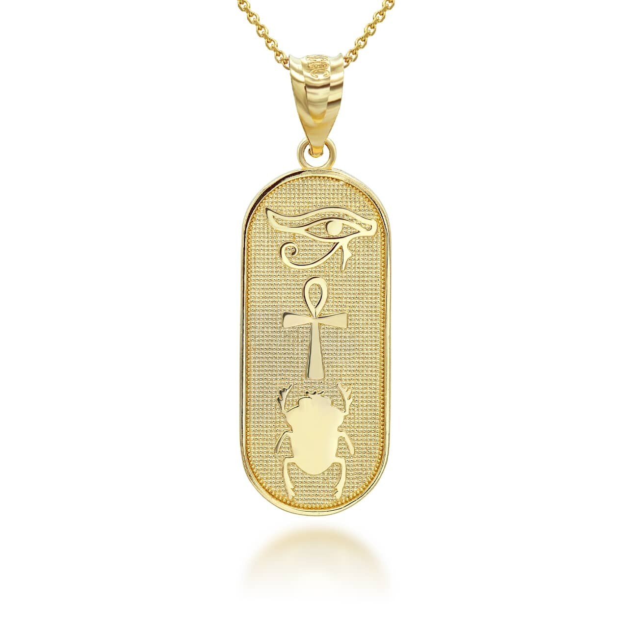 Yellow Gold Egyptian Symbols Eye of Horus, Ankh and Scarab Beetle Pendant