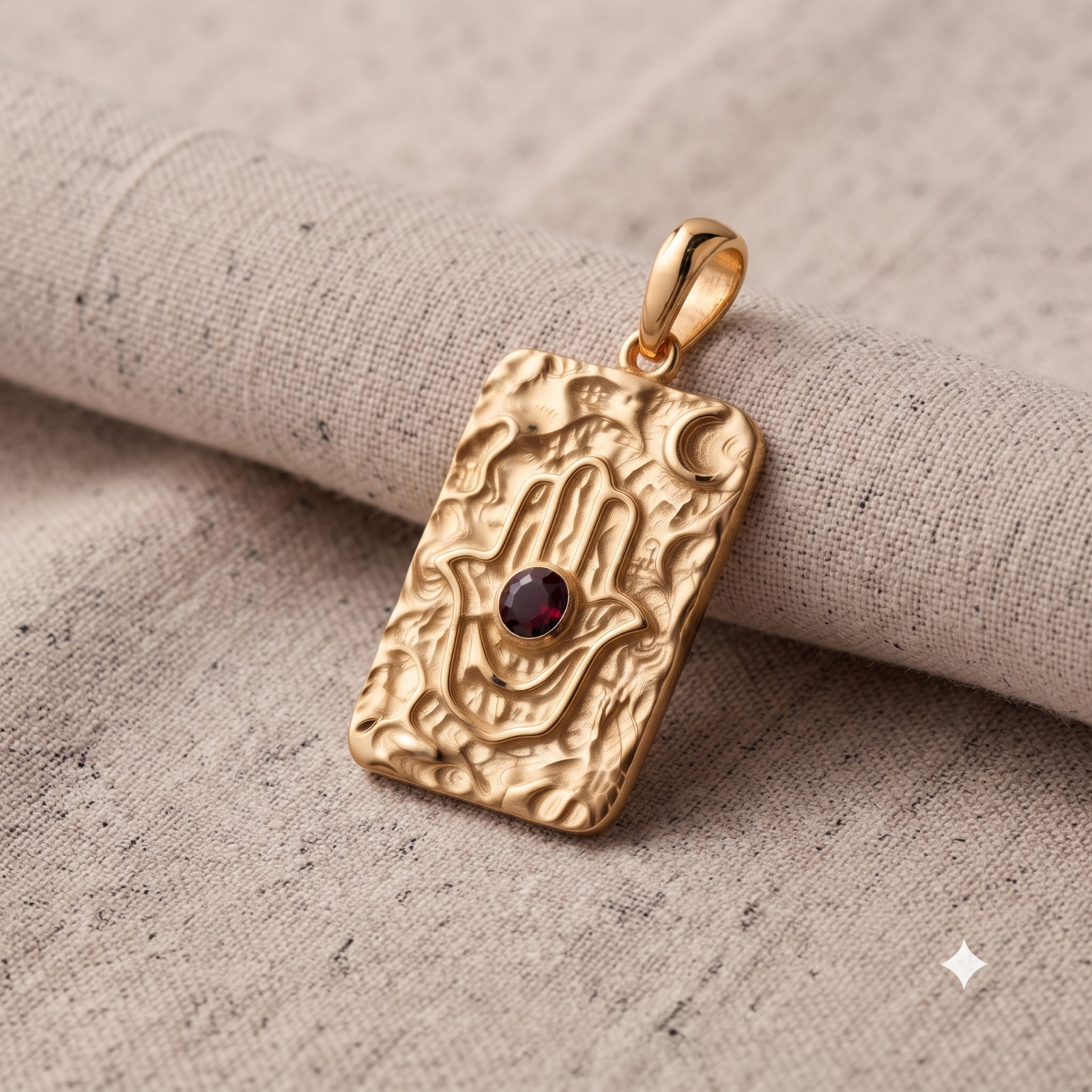 Gold Hamsa Hand Necklace, Sterling Silver Protective Talisman Pendant