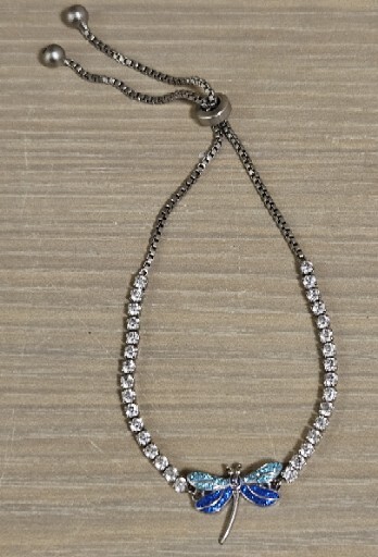 Dragonfly Silver Etched SU Czch Crysyals Chain Slide Adjustable Bracelet