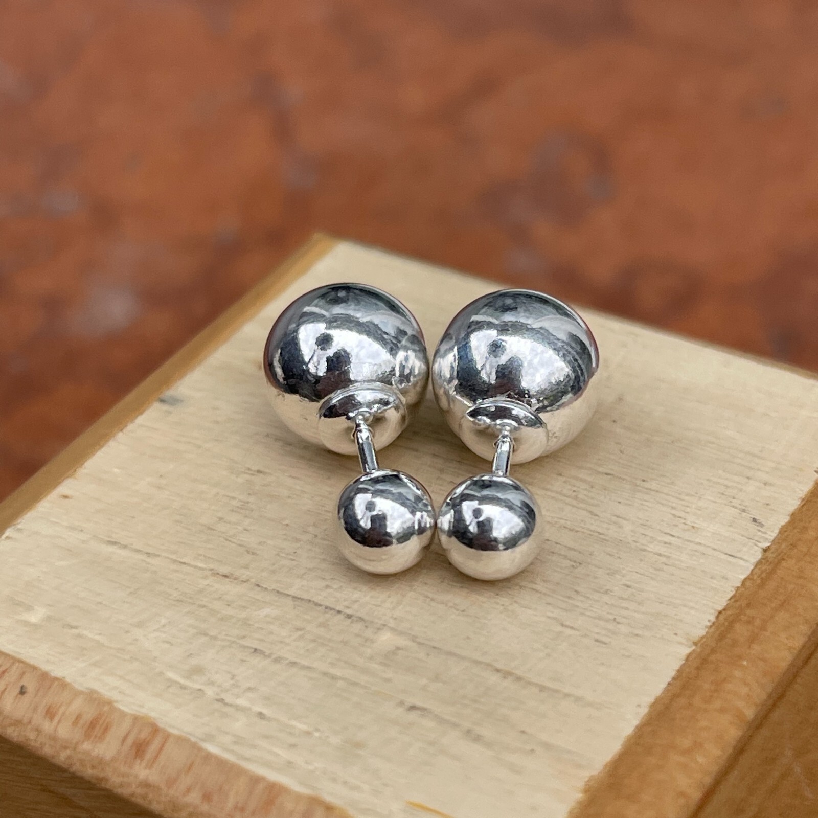 Sterling Silver Polushed Finish Double-Ended Ball Earrings 10MM x6MM NEW