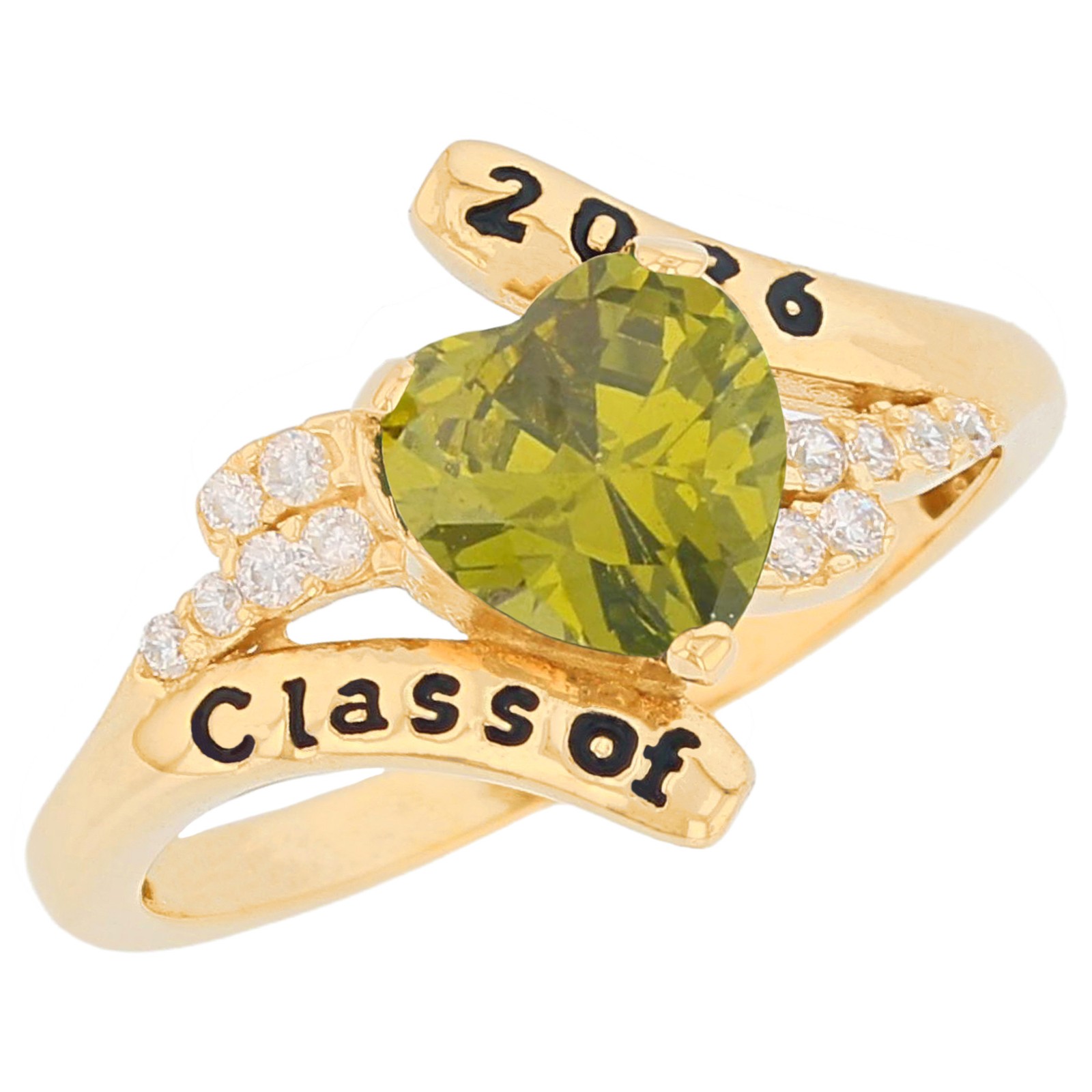 10k or 14k Yellow Gold August Birthstone Bypass Heart 2026 Graduation Ring