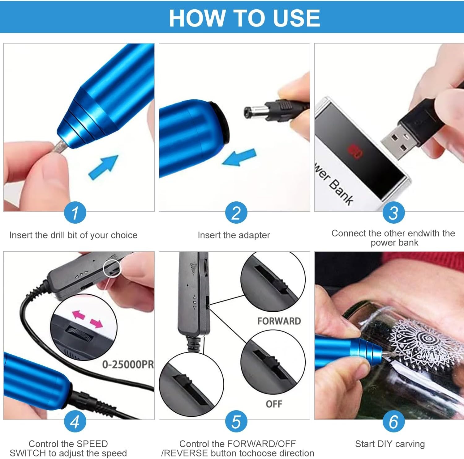 Electric Engraving Pen with Multiple Bits – USB Rechargeable for All Materials