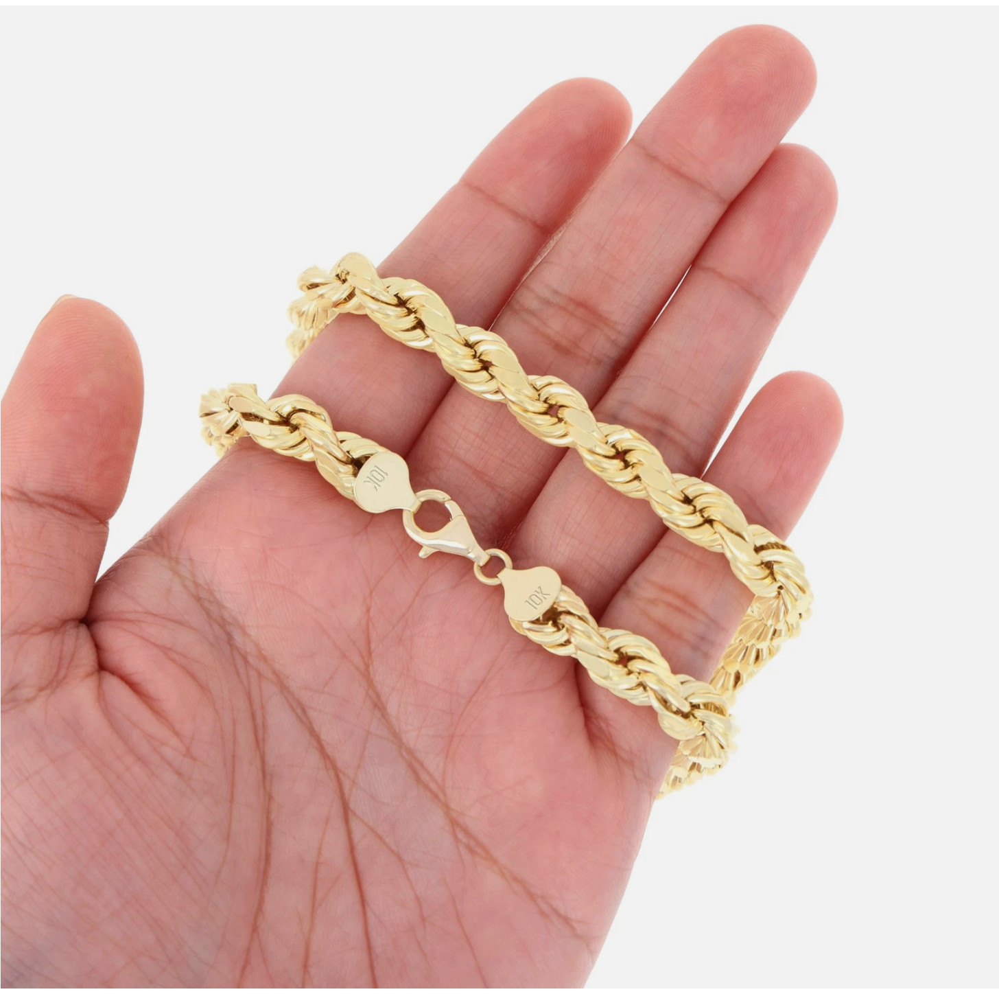 REAL 10K Yellow Gold Rope Chain Necklace 8mm 22″ Inc Diamond Cut Men Women Gift