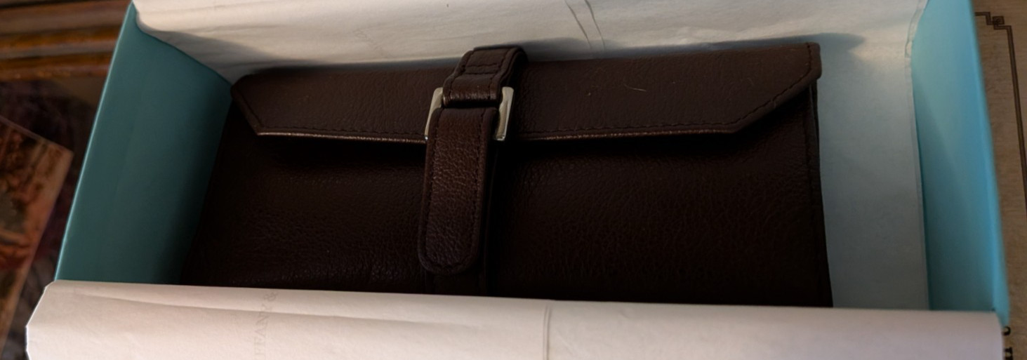 NEW NIB Tiffany & Co. BROWN leather jewelry roll w/ T&Co. box, tissue paper