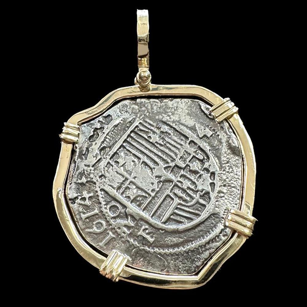 Atocha Jewelry – Large Pieces of 8 Silver Coin with Date Pendant with 14K Gold W