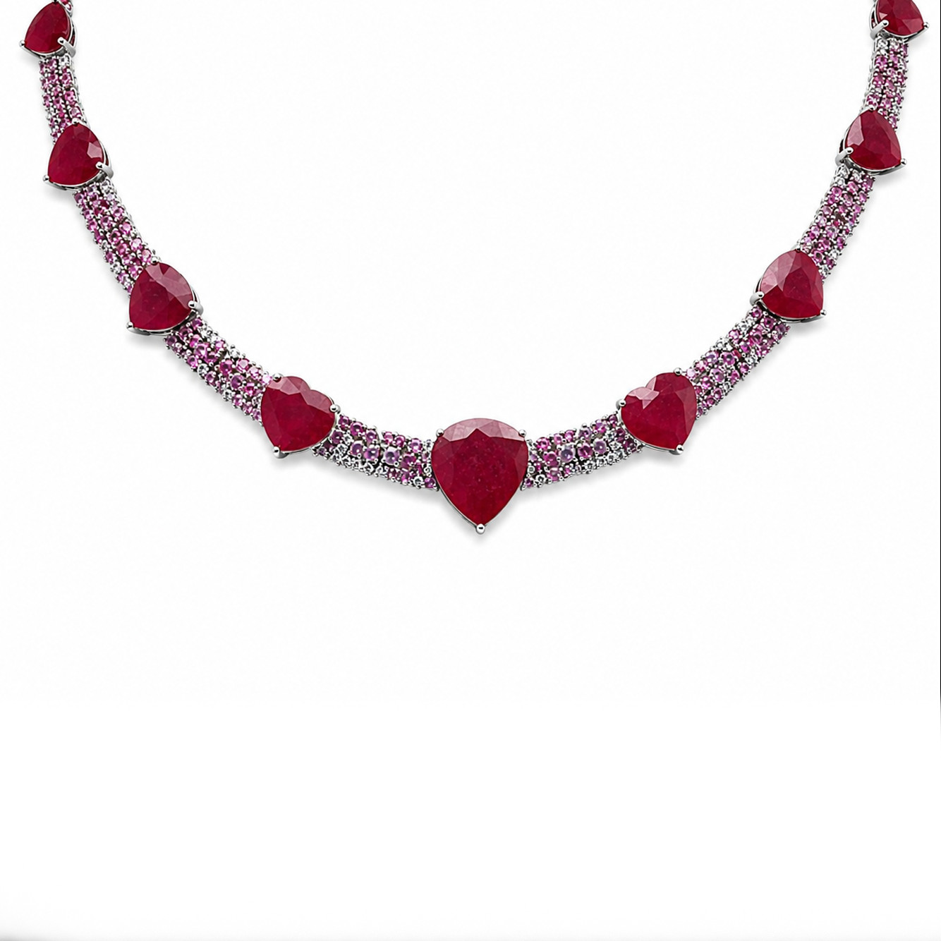 925 Sterling Silver 15 x 16 mm. Pink Ruby Sapphire Zircon Necklace 17.0 In.