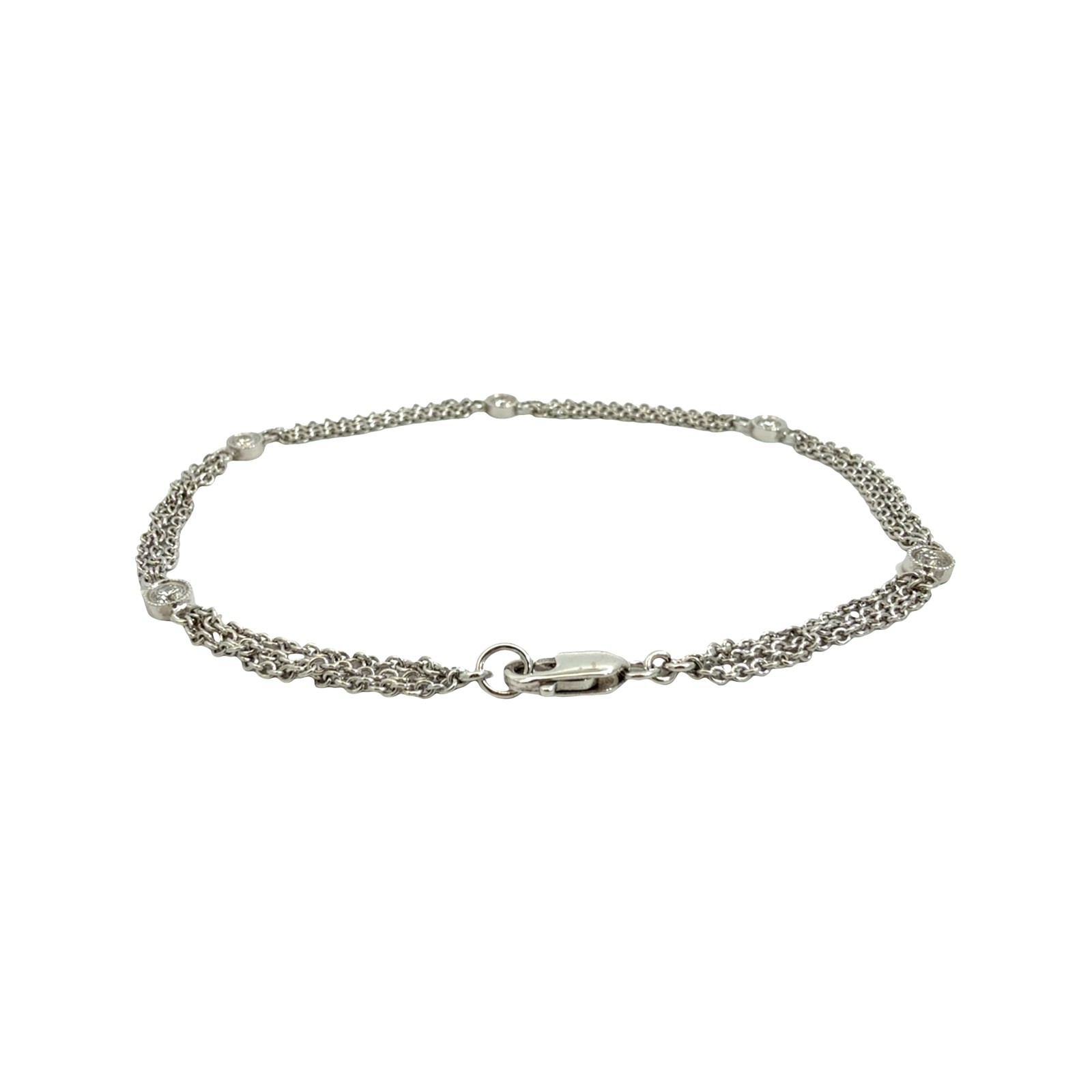 18k White Gold Multi-Strand 0.23cttw Diamond Station Chain Bracelet 7″